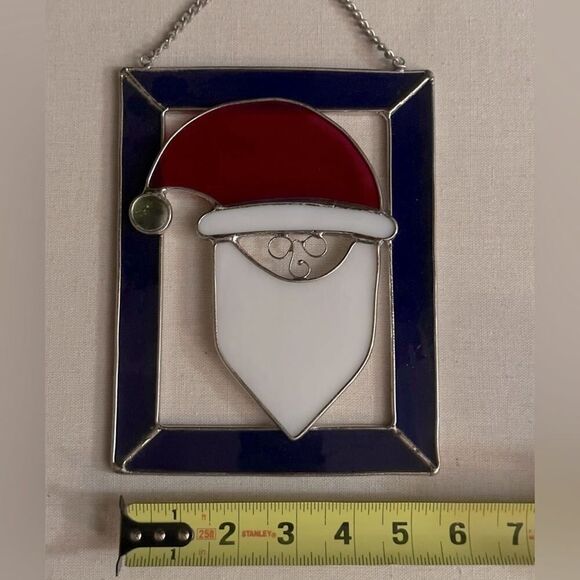 Vintage Santa thick stained glass window sun catcher w chain. - Picture 5 of 7